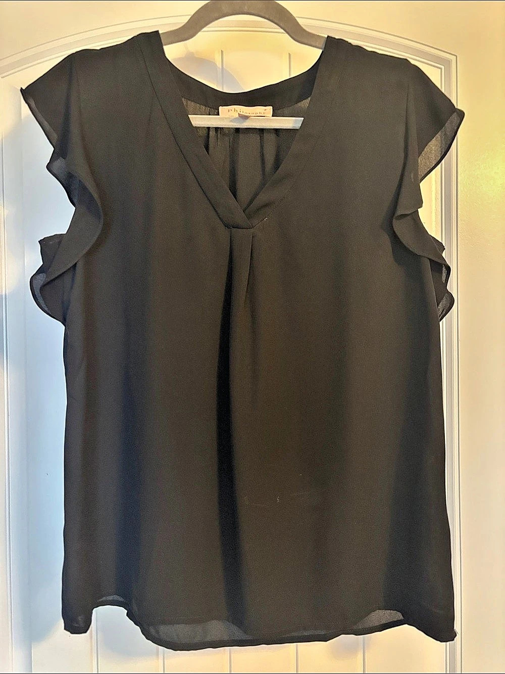 Philosophy Black Ruffle Sleeve Blouse Size Medium
